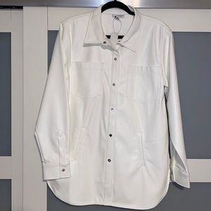Calvin Klein white faux leather button down/shacket